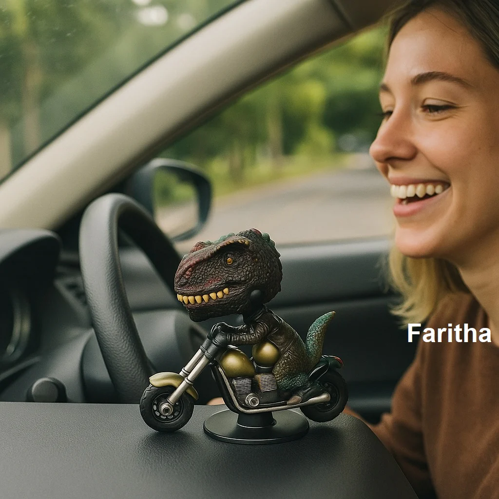 360° Rotating T-Rex on Bike – Funny Dinosaur Bobblehead for Car Dashboard - Image 3