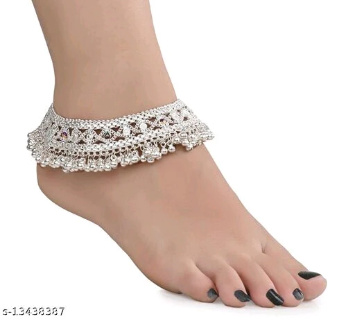Aanya Centric 1 Pair Bridal Heavy Silver Plated White Metal Indian Traditional Ethnic Anklets चांदी का पायल Payal  - Image 3