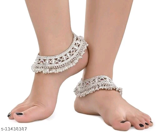 Aanya Centric 1 Pair Bridal Heavy Silver Plated White Metal Indian Traditional Ethnic Anklets चांदी का पायल Payal  - Image 4