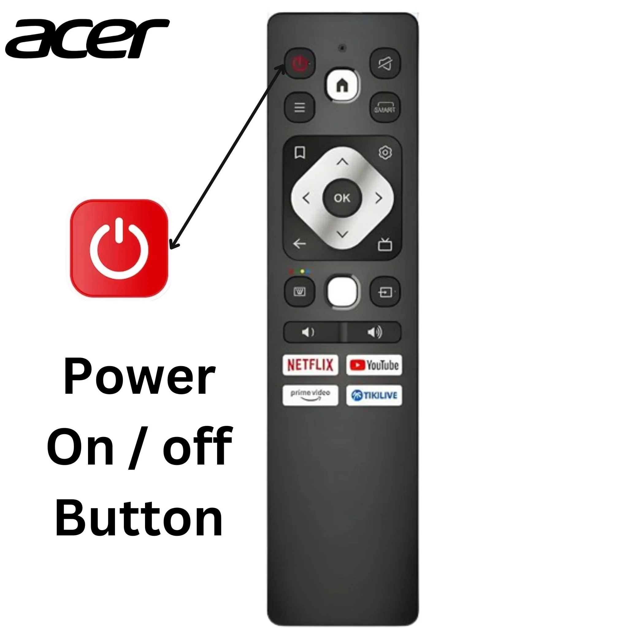 Acer Smart LED TV Remote Control – Compatible with Disney+ Hotstar, Netflix, YouTube & Prime Video (No Voice Control)# - Image 5