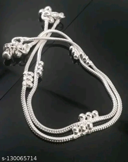 AFJ GOLD Elegant Silver Plated Brass Anklets with Ghungroo - Perfect for Women and Girls" - Image 3