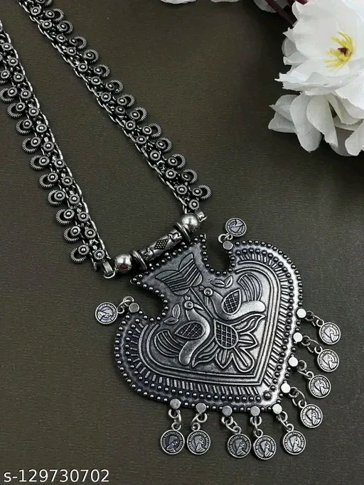 Allure Chic Oxidised Silver Jewellery Set – Elegant Haram & Earrings - Image 2