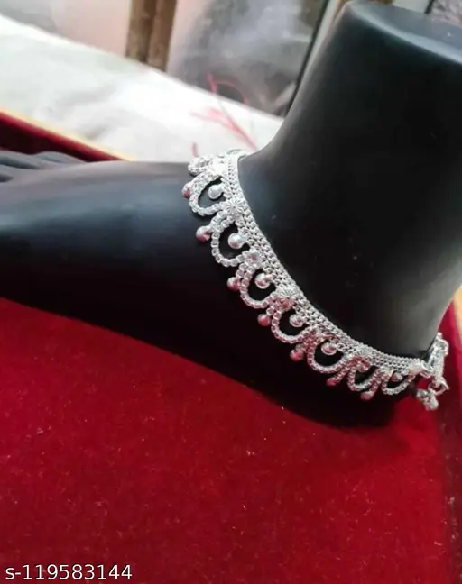 Allure Chunky Women Anklets & Toe Rings - Silver Plated Brass & Copper with Artificial Stones & Beads - Image 2
