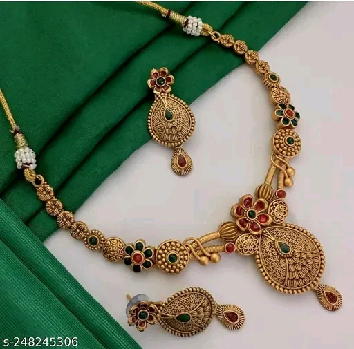 Allure Gold-Plated Jewelry Set with Adjustable Necklace & Earrings – Vibrant & Elegant!"