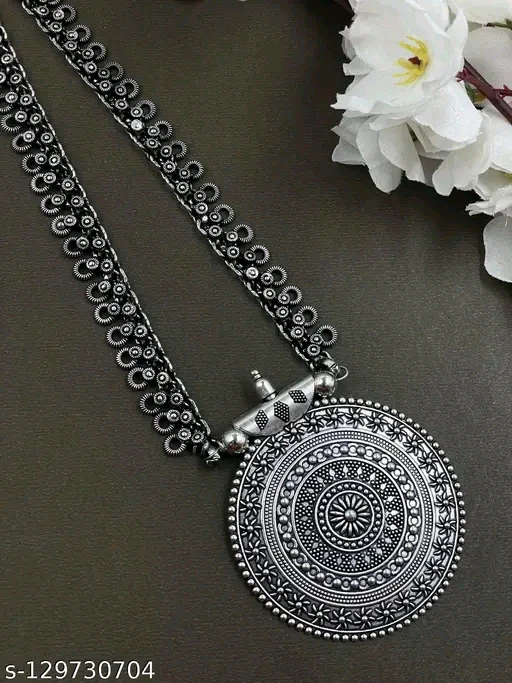 Allure Graceful Oxidised Silver Jewellery Set – Elegant Haram & Earrings - Image 2