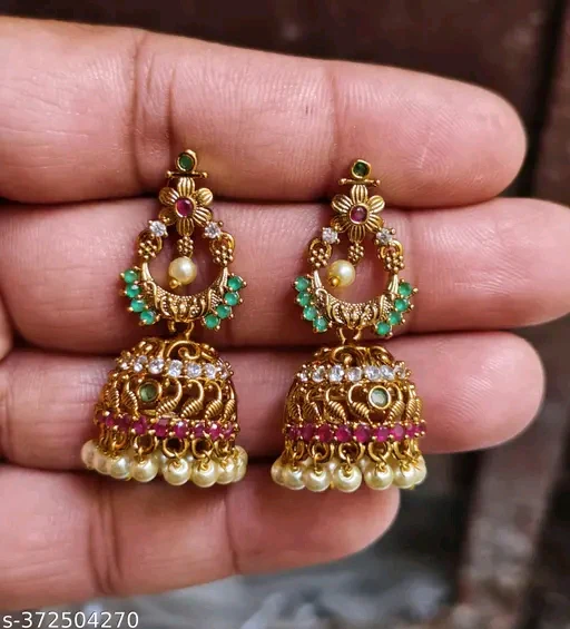 Attractive Trendy Avirah Pearls Designer CZ Jhumkhas with Pearls Beats for Women's & Girls - Image 4