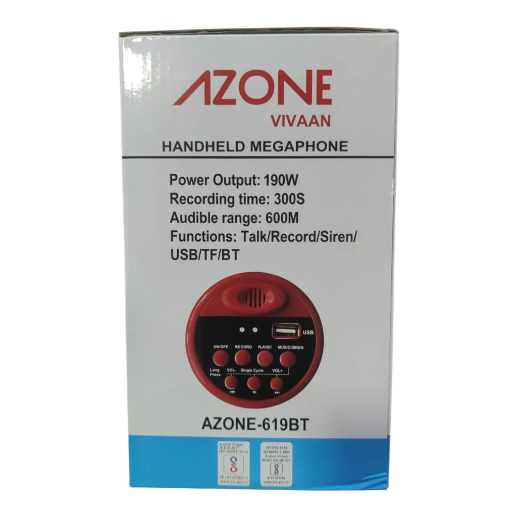 AZONE Vivaan 619BT 190W Handheld Megaphone with USB/TF/BT & Siren # - Image 3