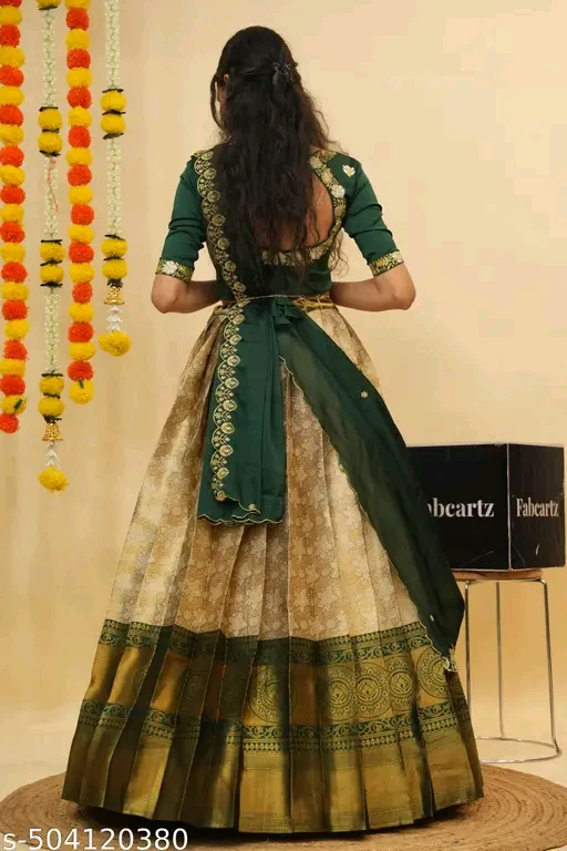 Beautiful Semi-Stitched Half Saree for Women with Woven Design & Rangoli Embroidery Dupatta# - Image 2
