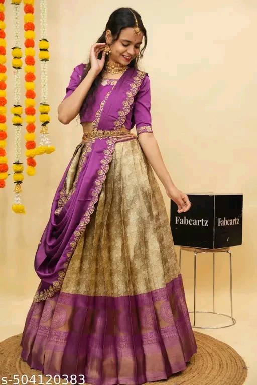 Beautiful Semi-Stitch Half Saree for Women with Woven Design & Rangoli Embroidery Dupatta | Party & Wedding Wear# - Image 4