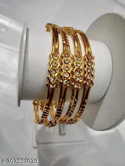 Elegant Gold Plated Traditional Bangle Set for Women &amp; Girls – 4 Pcs with Cubic Zirconia Stones - Image 2