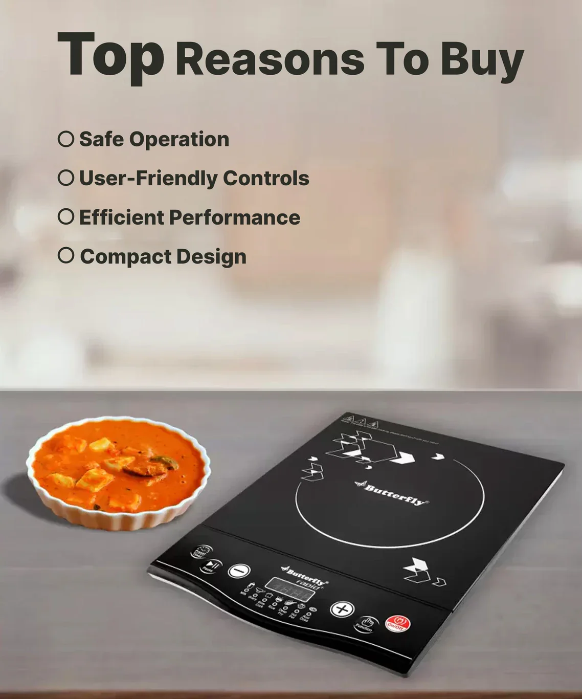 Butterfly Rapid Plus Power Hob 1700W Induction Cooktop with Push Button Controls # - Image 6