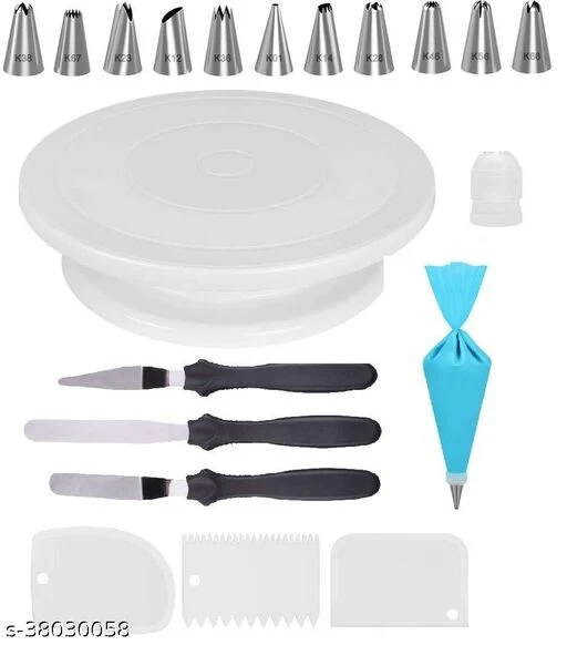  *Cake Decorating Kits Cake Turntable, 12 Numbered Cake Decorating Tips, 3 Icing Spatula, 3 Icing Smoother, 1 Silicone Piping Bag, 1 coupler , 1 set brush spatula , 8 pc colour measuring cup & spoons(Multicolour)* - Image 3