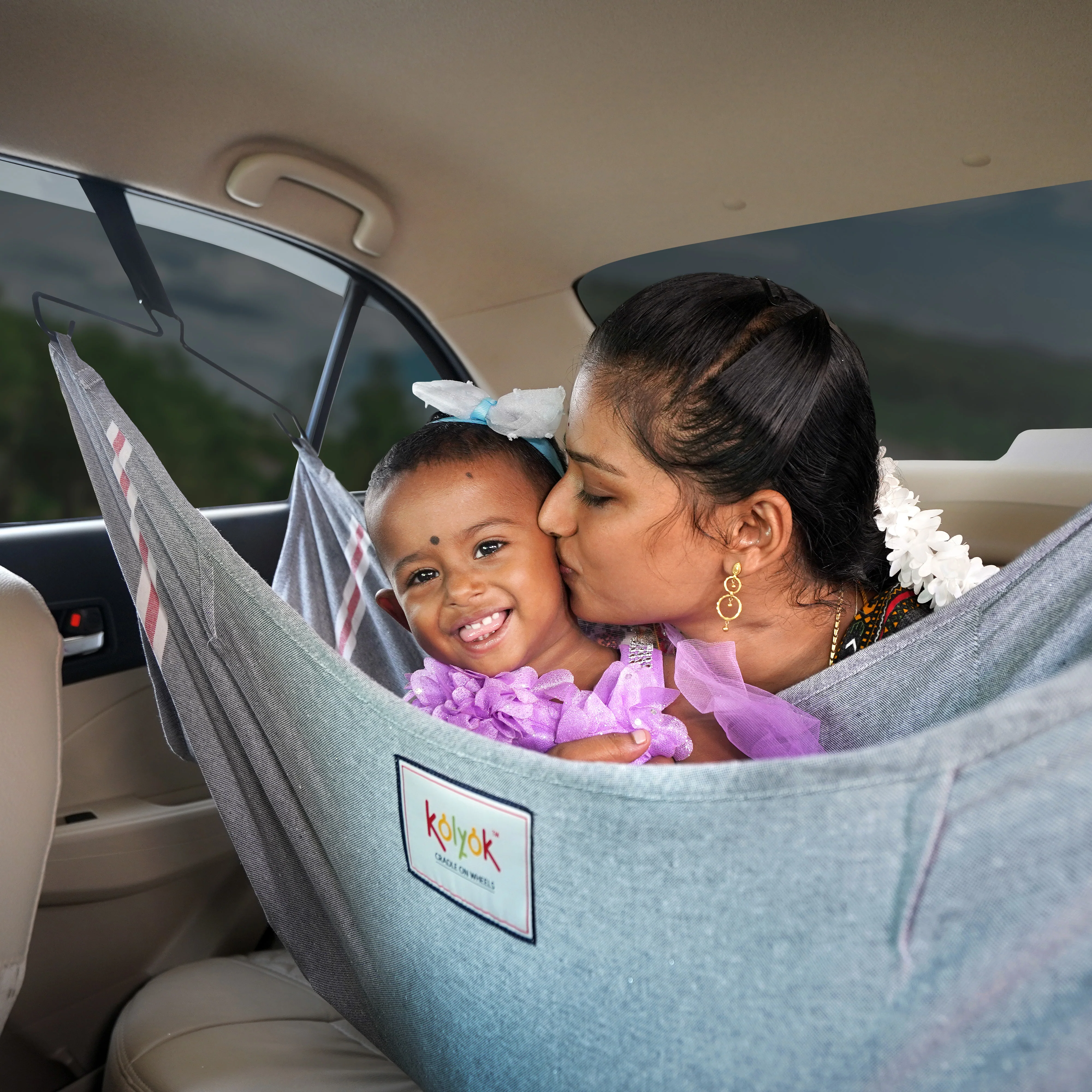 Kolyok Car Nap for Baby in car | Car Bed for Kids | Car Cradle for Baby | Portable Car Cradle Hammock | Car Travel Jula | Hangers and Carry Bag Baby onboard Sticker - Image 3
