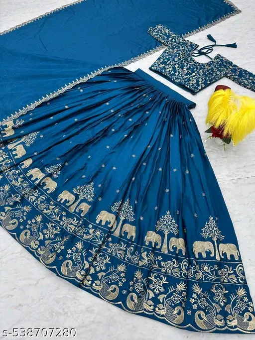 New Design Chinon Silk Heavy Embroidery Work Lehenga Choli for Women # - Image 2