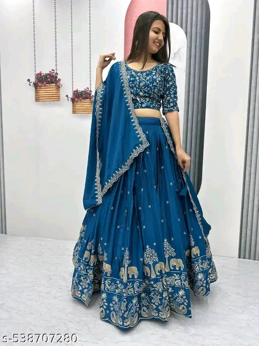 New Design Chinon Silk Heavy Embroidery Work Lehenga Choli for Women # - Image 3