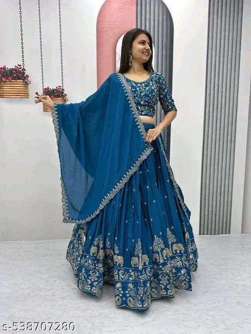 New Design Chinon Silk Heavy Embroidery Work Lehenga Choli for Women # - Image 4
