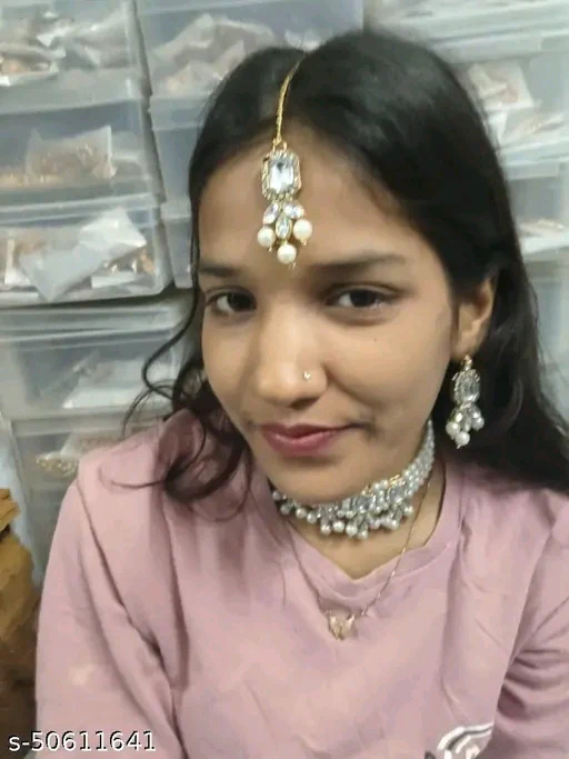 Elegant Gold-Plated Choker Set with Earrings & Maangtika - Adjustable, Skin-Friendly Design - Image 2