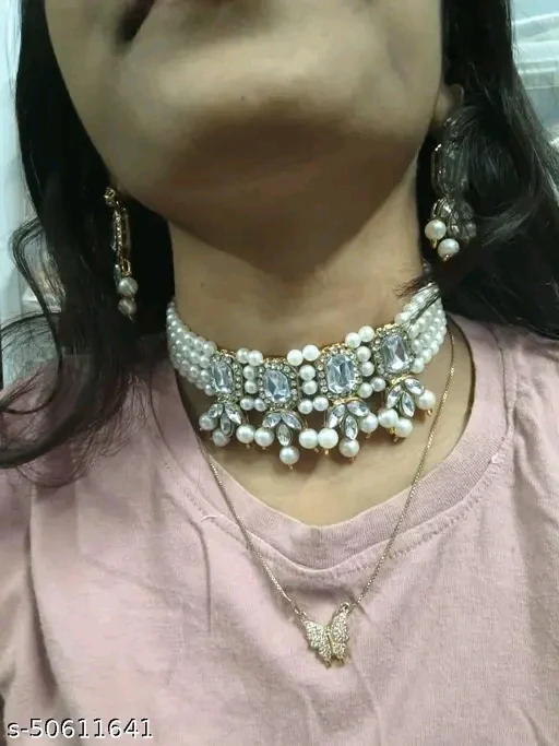 Elegant Gold-Plated Choker Set with Earrings & Maangtika - Adjustable, Skin-Friendly Design - Image 4