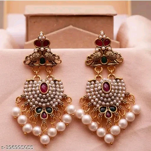 Classic Gold Plated Chandelier Earrings & Studs with Pearl Stones