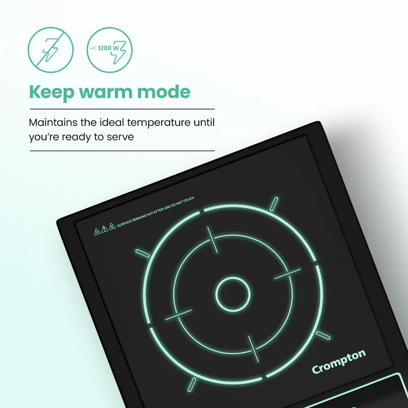 Crompton Instaserve 1200W Induction Cooktop with Push Button Controls & LED Display # - Image 4