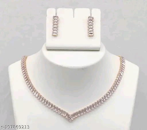 Cubic Zirconia V Marine Rose Gold Necklace Set with Earrings