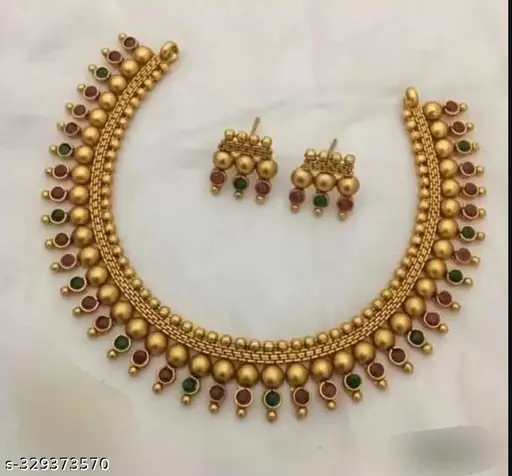 Diva Fancy Jewellery Sets - Gold Plated Ruby Necklace and Earrings - Image 2