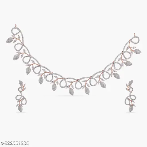 Elite Bejeweled Women Jewellery Set - Adjustable Silver-Plated Necklace &amp; Earrings with Cubic Zirconia - Image 3