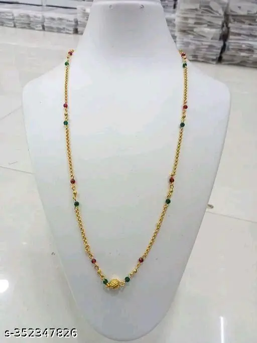 Elite Bejeweled Women’s Necklace &amp; Chain Set – Gold Plated with Artificial Beads - Image 2