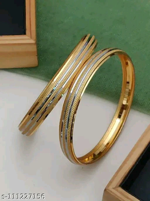 Elite Chunky Gold Plated Brass &amp; Copper Bangles Set - Image 2