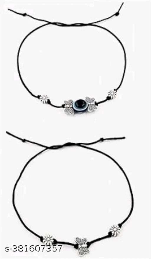 Evil Eye Najariya Black Thread Styled Anklets (Pack of 6) - Image 4