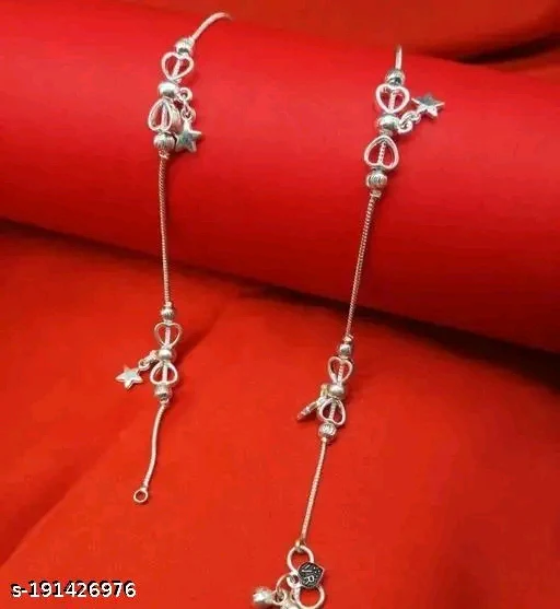 Sparkling Silver Charm Anklet with Crystals for Women - Image 2
