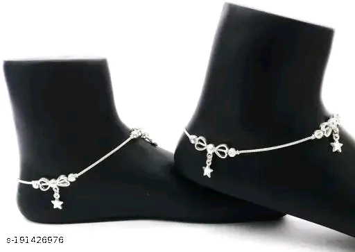 Sparkling Silver Charm Anklet with Crystals for Women - Image 3