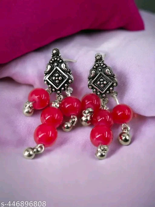 Fashion Jewellery Handmade Red Beads Oxidised Silver Pendant and Earrings Set for Women, Indian Ethnic Necklace Set - Image 2