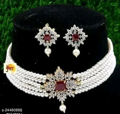 Elegant Gold-Plated Chunky Choker & Earrings Set – Dazzling American Diamond Shine