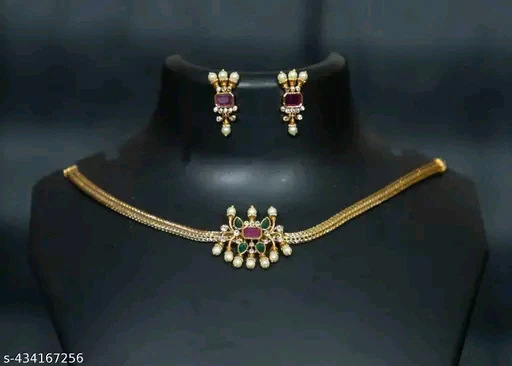 FemRadiant Glamour: Feminine Colorful Jewelry Set with Gold-Plated Choker & Earringsinine Colorful Jewellery Sets