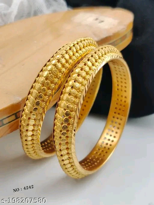 Elegantly Designed Gold Feminine Fancy Bangles – Perfect for Parties & Functions | Available in Sizes 2.4, 2.6, 2.8 - Image 3