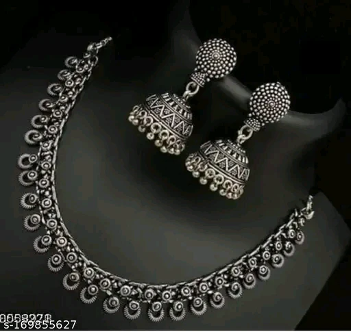 "Feminine Fusion Oxidised Silver Jewelry Set – Trendy Necklace & Earrings" - Image 2