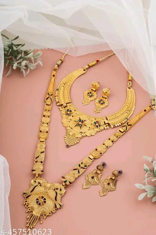 Feminine Fusion Gold-Plated Jewellery Set – Elegant Haram &Earrings ✨