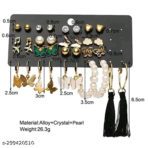 Karishma Kreations Gold Plated Pearl and Stone Studded Alloy Earring Set - 21311 (Set of 17 Pairs) - Image 3