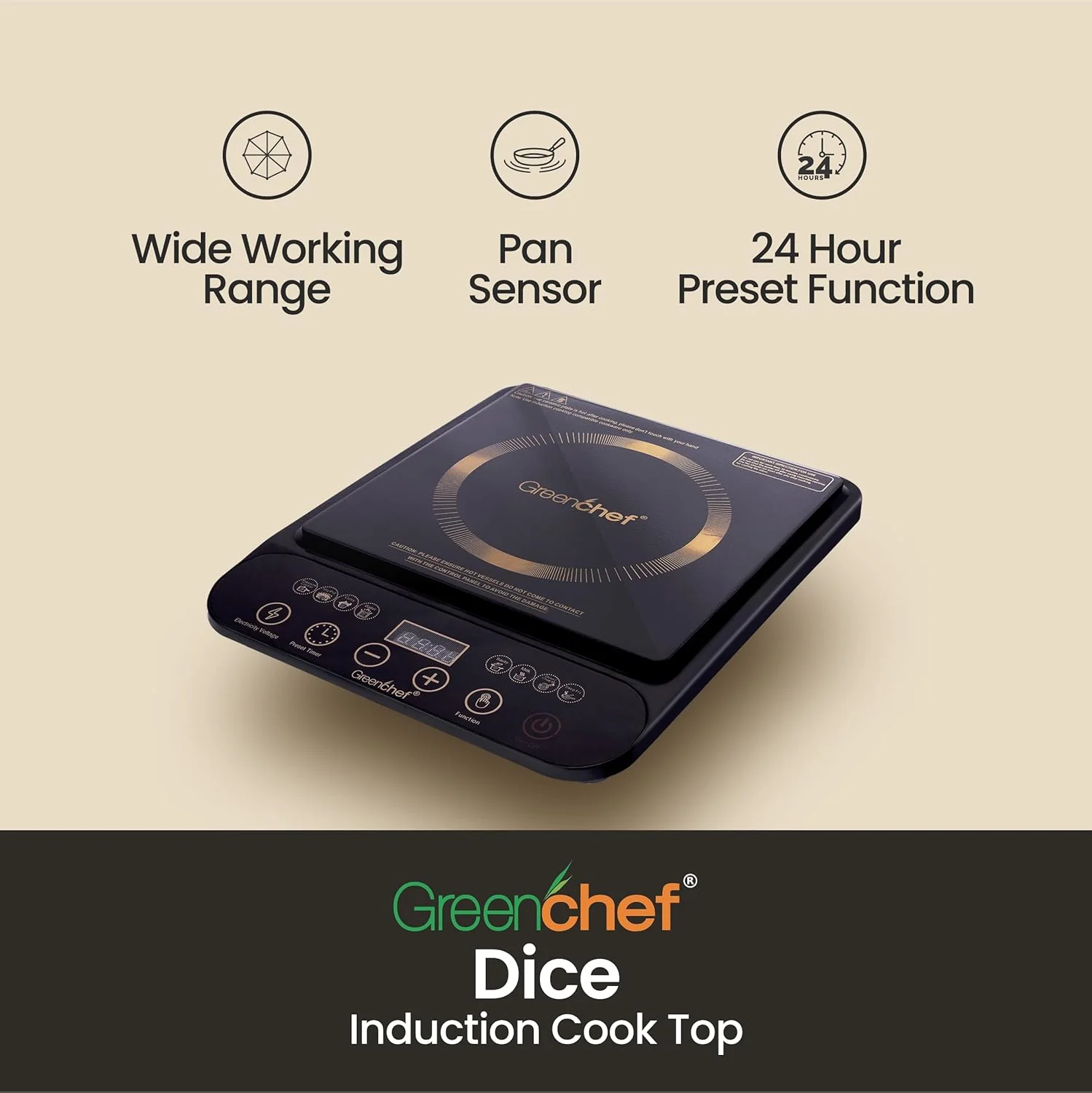 Greenchef DICE 2000W Induction Cooktop with LED Display Touch Panel & Preset Functions # - Image 2