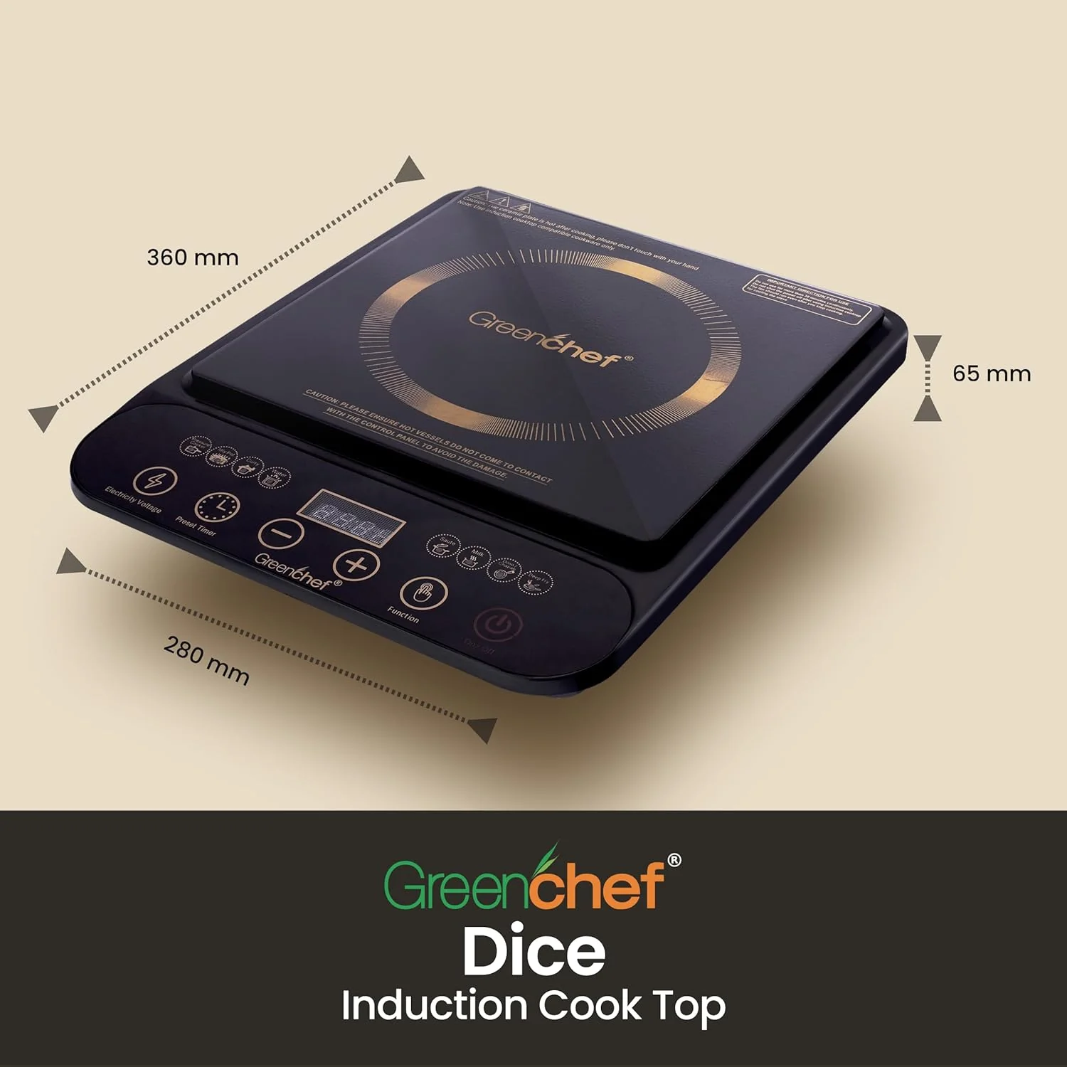 Greenchef DICE 2000W Induction Cooktop with LED Display Touch Panel & Preset Functions # - Image 4