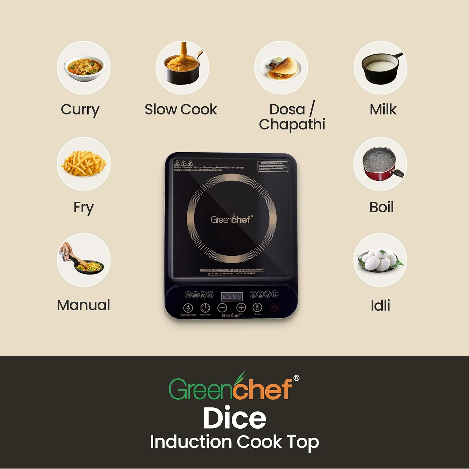 Greenchef DICE 2000W Induction Cooktop with LED Display Touch Panel & Preset Functions # - Image 5