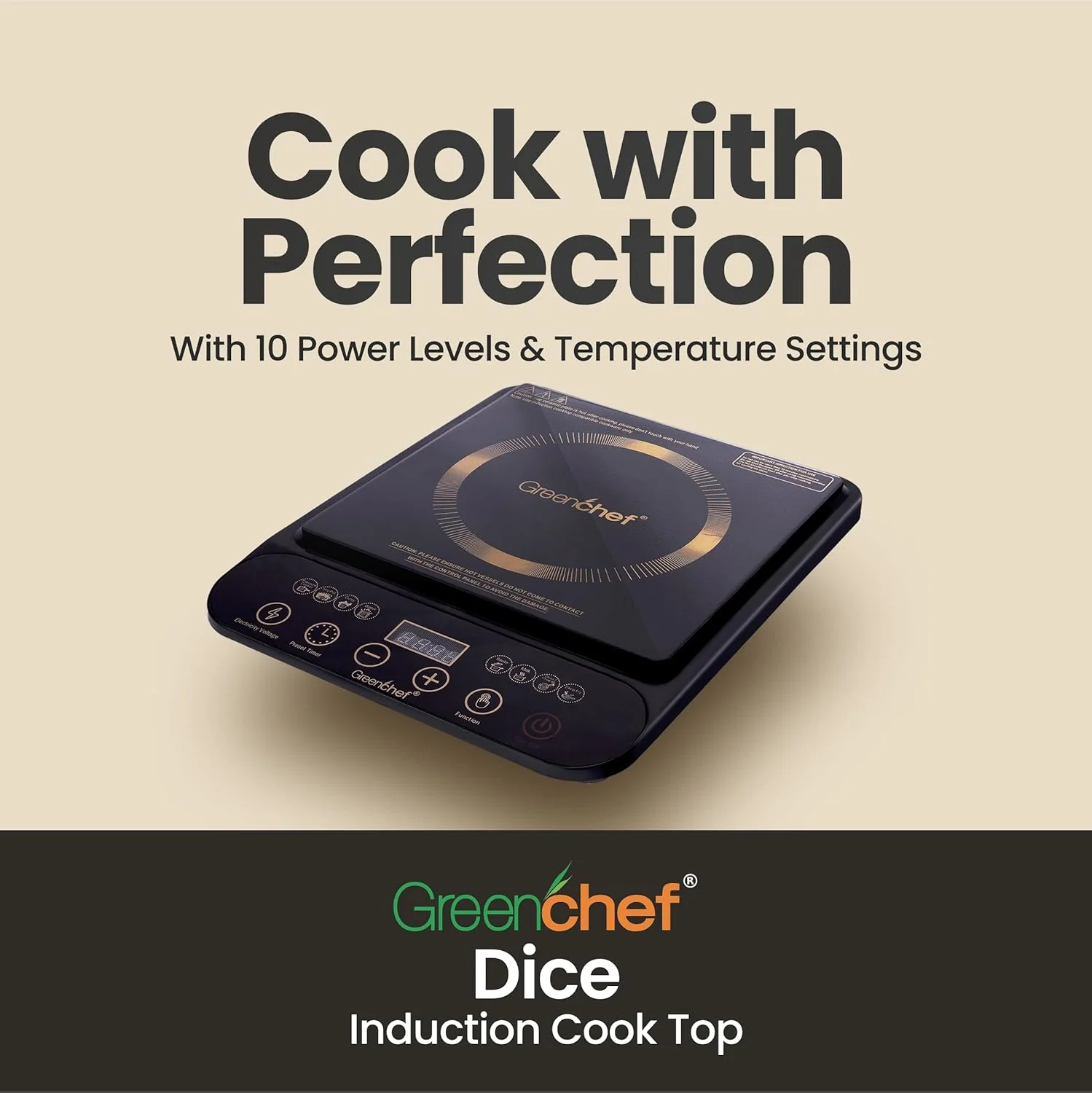 Greenchef DICE 2000W Induction Cooktop with LED Display Touch Panel & Preset Functions # - Image 6