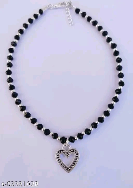 Charming Heart Crystal Anklet for Women & Girls - Adjustable Black &amp; White Chain" - Image 2