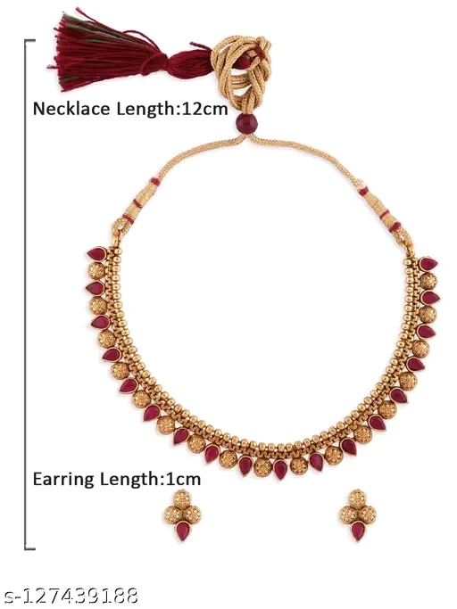 Elegant South Indian Bridal Jewelry Set - Gold Plated Choker Necklace with Earrings, Adjustable Maangalyam Set for Women & Girls - Image 3