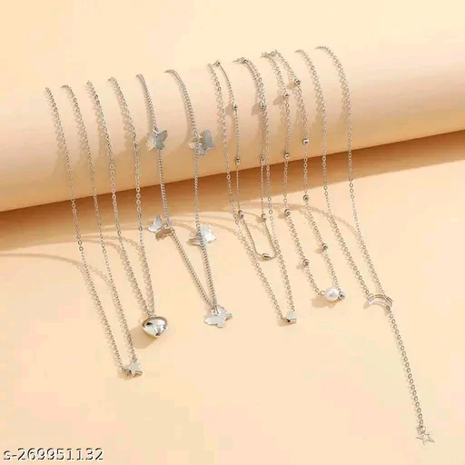 Jewels Galaxy Silver Plated "Six-Pieces" Layered Necklace for Women &amp; Girls - Adjustable Free Size - Image 3