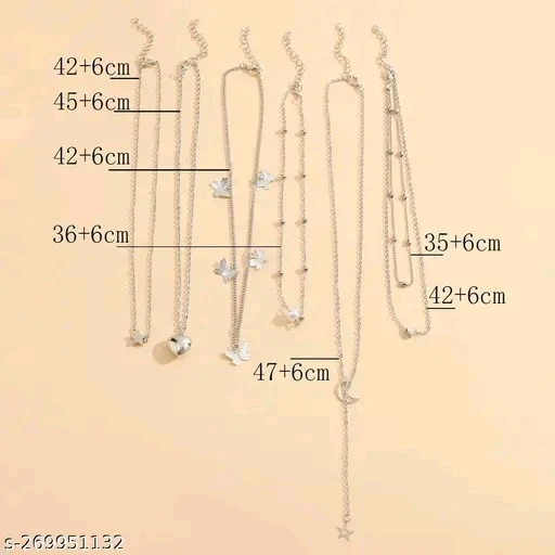 Jewels Galaxy Silver Plated "Six-Pieces" Layered Necklace for Women &amp; Girls - Adjustable Free Size - Image 4