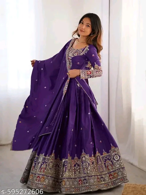 Kashvi Petite Silk Embroidered Semi-Stitched Lehenga with Blouse & Dupatta for Women #