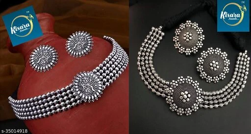KISARA OXIDISED PARTY WEAR CHOKER COMBO SET.*