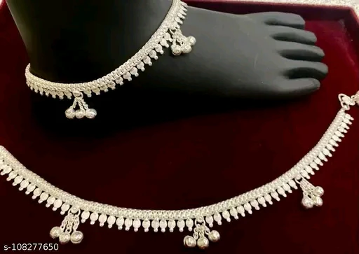 Kolhapuri Anklet Payal - Silver Plated Brass & Copper Chain Anklet - Image 5
